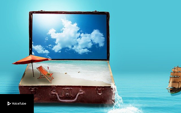 travel suitcase in the ocean